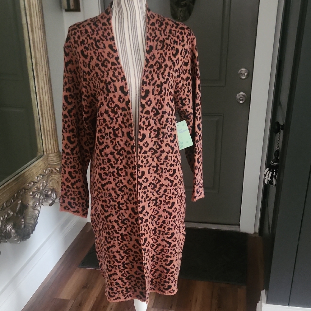 Oceanus Apparel Leopard Print Long Cardigan